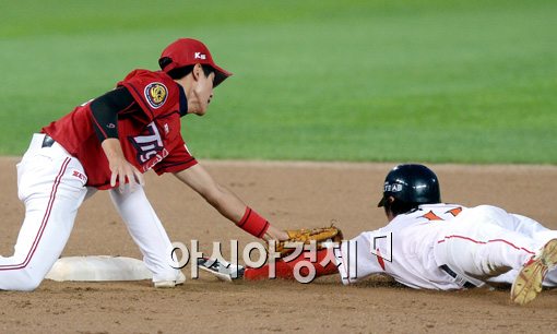 [포토]강한울,'형님! 도루는 어림없지라~'