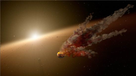▲소행성이 별에 충돌했고 이후 거대한 먼지구름이 방출되는 모습이 포착됐다.[사진제공=NASA/JPL-Caltech] 

