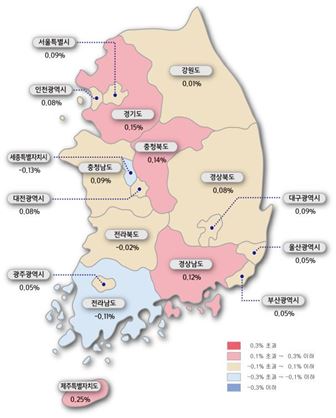 ▲주간 아파트 매매가격지수 변동률 색인도. 