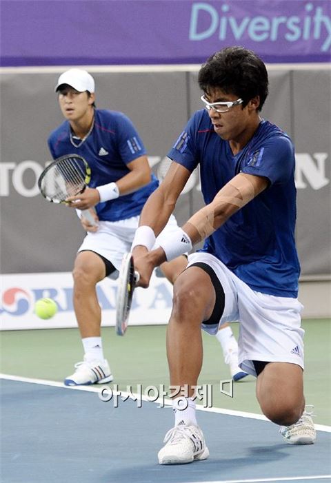 남자 테니스대표팀 임용규(왼쪽)와 정현[사진=김현민 기자]