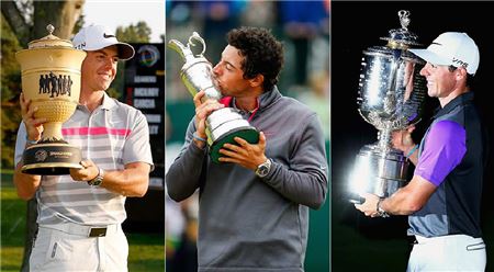 브리지스톤과 디오픈, PGA챔피언십(왼쪽부터) 등 로리 매킬로이의 우승 순간. 사진=PGA투어닷컴.