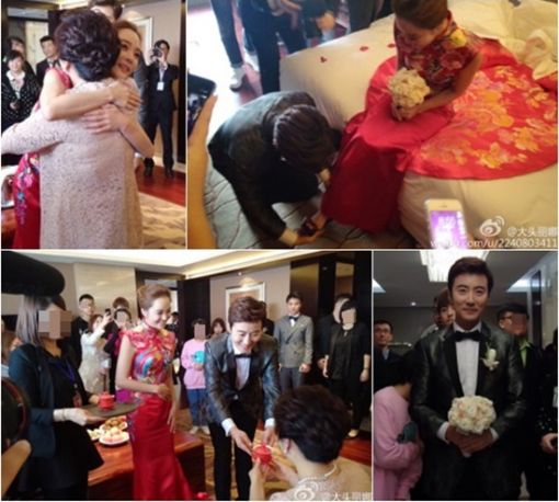 채림-가오쯔치 결혼식 사진 공개, 자수 놓인 붉은 치파오 입은 신부 '눈길'