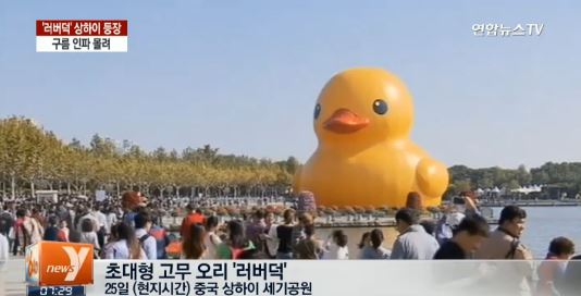 중국 상하이도 '러버덕' 앓이…7만 명 몰려 휴대폰 신호까지 끊겨 