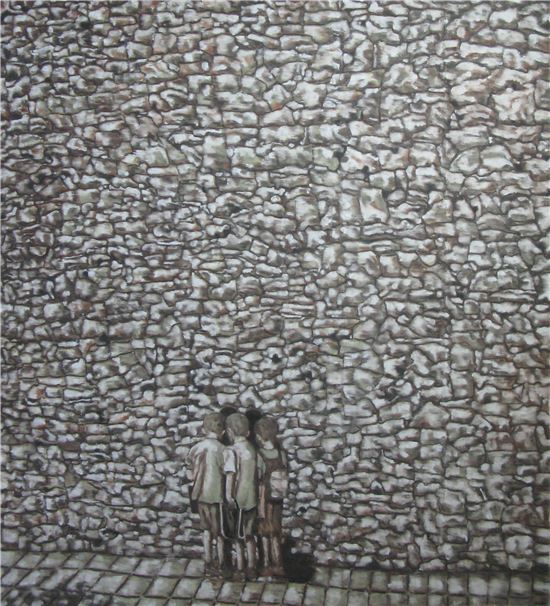 유근택, 말하는 벽, 한지에 수묵채색, 180*200cm, 2014년.