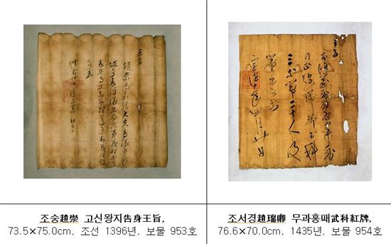 벼슬 내린 문서 '왕지' 2점, 국립중앙박물관 수증 