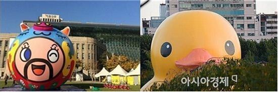서울광장 초대형 돼지 풍선, '러버덕'과 라이벌구도? "긴장해쪄"