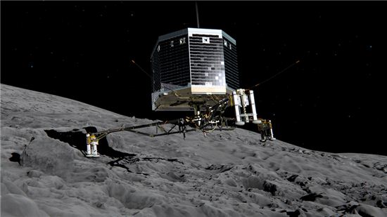 혜성 탐사선 로제타호가 67P 혜성에 탐사로봇 필레를 착륙시켰다. [사진제공=ESA]
