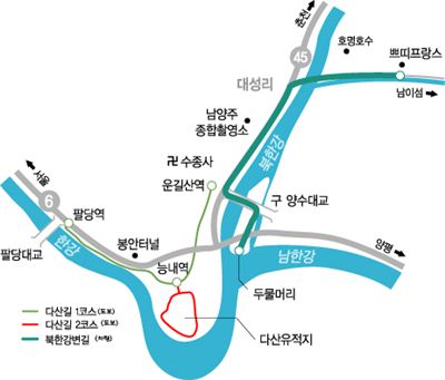 다산길과 북한강변길 지도