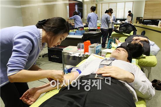 녹십자가 지난 17일 임직원 150여명이 동참한 ‘사랑의 헌혈’ 행사를 경기도 용인의 본사에서 실시했다.