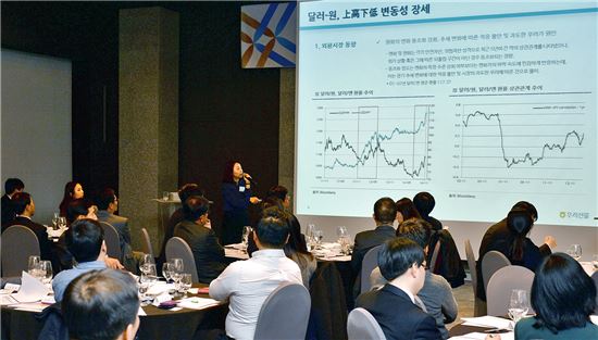 변지영 우리선물 애널리스트가 환율 전망 강의를 하고 있다.(자료제공:농협은행)