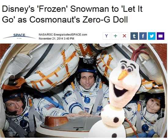 우주로 간 올라프, '딸바보' 우주인 덕분… "무중력 상태서 렛잇고 부를 것"