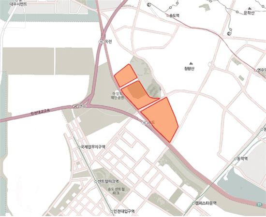 감정가 1조481억원에 다음달 10일 경매에 부쳐지는 인천 연수구 일대 송도대우자판㈜ 부지 위치도(제공: 지지옥션)