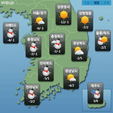 5일 날씨. (사진제공=케이웨더)