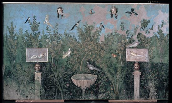 폼페이 유적에서 발굴한 '정원이 그려진 벽화'
