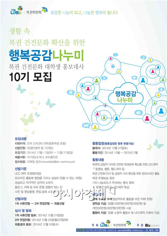 나눔로또, 복권건전문화 대학생 홍보대사 모집 포스터