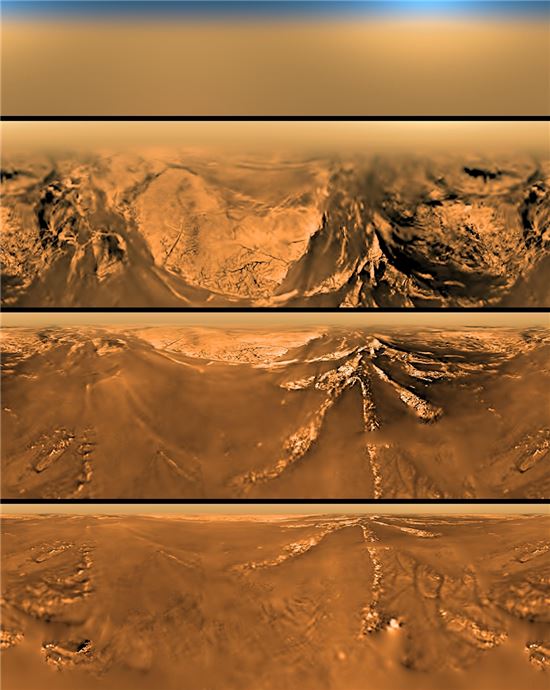 ▲호이겐스 탐사선이 착륙하는 과정에서 촬영한 타이탄.[사진제공=NASA/ESA]