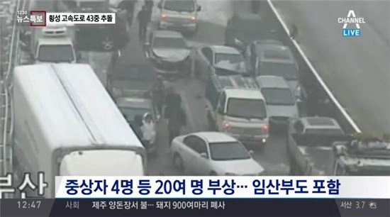 '눈길' 미끄러져 중앙고속도로 43중 추돌 사고…임산부 포함 중·경상 