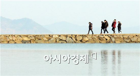 [포토]장흥군 소등섬 바닷가에서 봄맞이하는 상춘객들