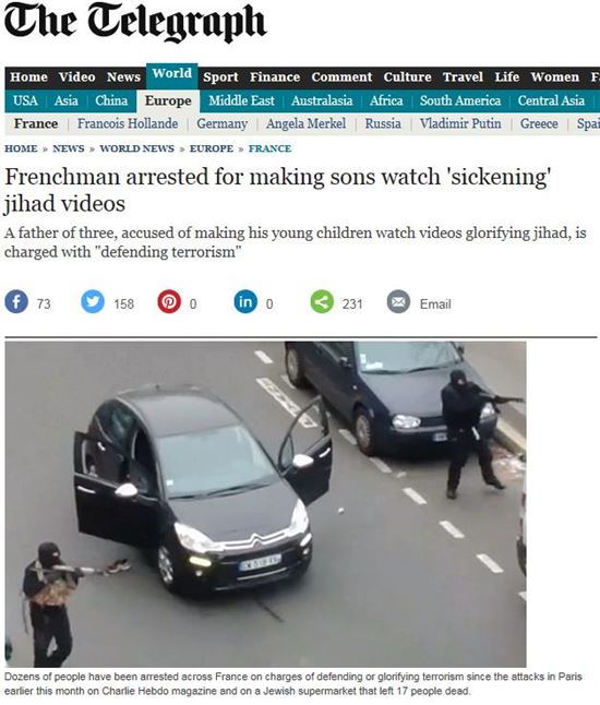 아들에게 IS 참수영상 보게 한 프랑스 아버지 체포 / 사진=영국 일간 텔레그래프 홈페이지 캡쳐 