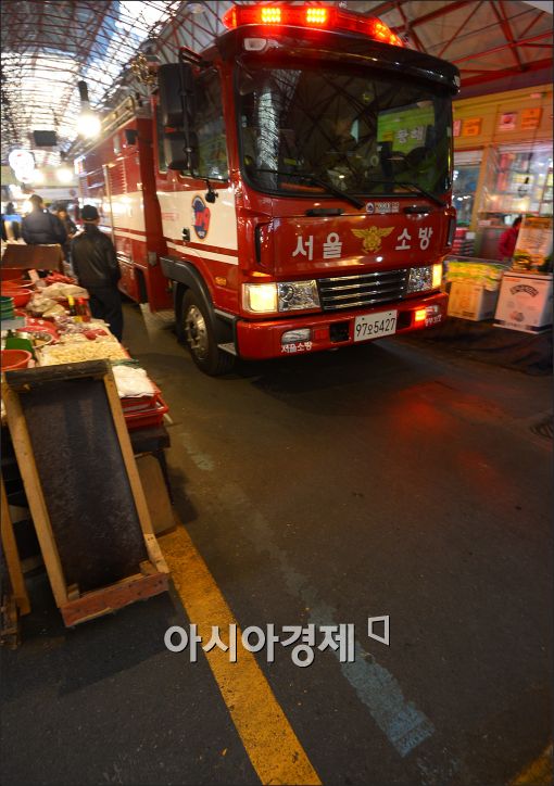 [포토]재래시장 소방통로 확보 훈련