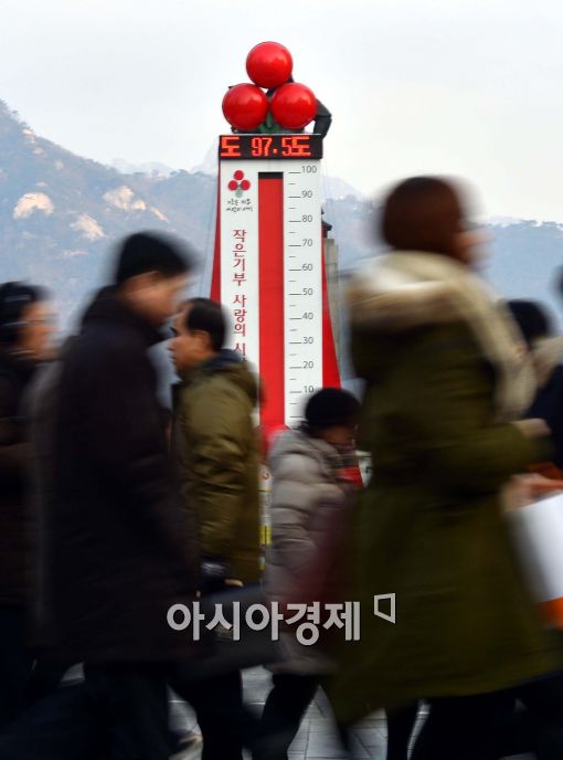 [포토]마감 앞둔 사랑의 온도탑, '100도 못가나?'