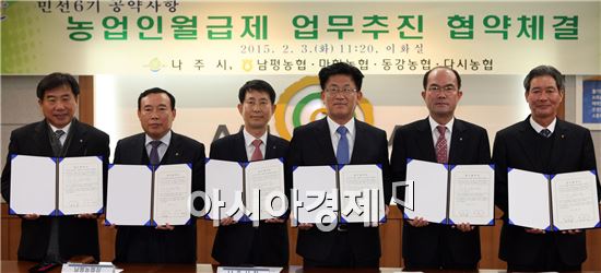 나주시-4개 농협 ‘농업인 월급제’ 업무 협약 체결