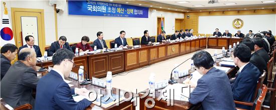 해남군은 6일 군청 상황실에서 김영록 국회의원과 함께 박철환 군수, 이길운 군의회의장이 참석한 가운데 내년도 국비확보를 위한 예산  정책 협의회를 개최했다.