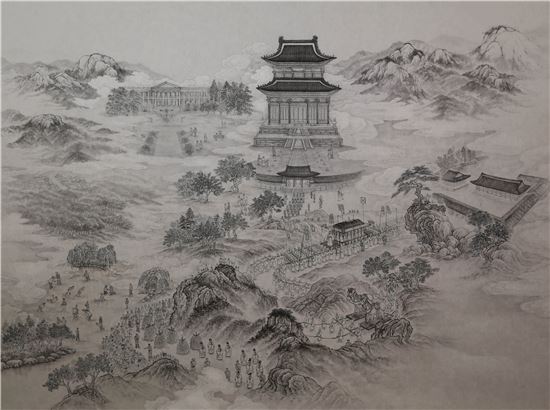 이태정. '덕수궁 감로도'(德壽宮 甘露圖), 160*120cm, 종이에 수묵, 2014년.
