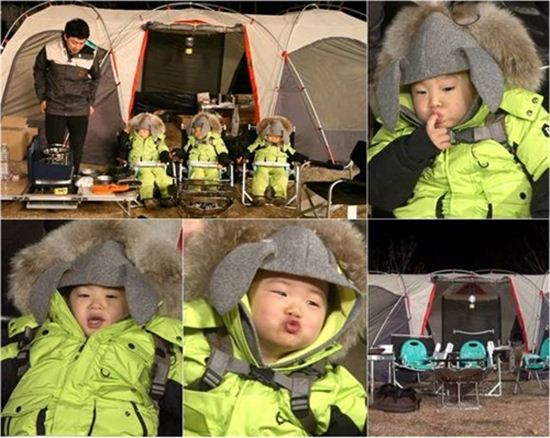 '슈퍼맨' 송일국네 삼둥이, 토끼 캠핑복 입고 생애 첫 캠핑 '깜찍해'