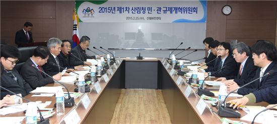 서울 여의도 산림비전센터에서 열린 '2015년 제1차 산림청 민·관규제개혁위원회' 회의 모습.