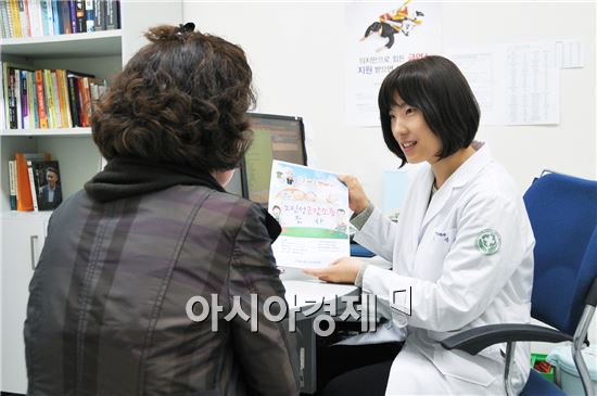 김선 교수(오른쪽)가  노인성 ‘근 감소증’ 조사에 관해 설명하고 있다.