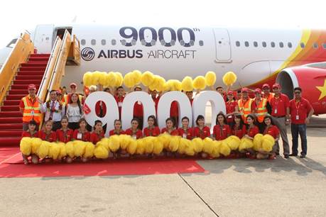 에어버스가 제작한 9000번째 항공기가 비엣젯항공에 인도됐다.  