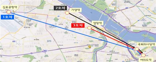 ▲서울시가 김포공항·염창·가양역에서 여의도까지 운행하는 무료 직행버스 노선도(사진=서울시)