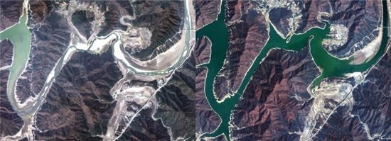 아리랑 3호 위성사진 공개, 소양강댐 가뭄 상태 '충격'