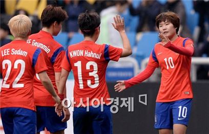 여자 축구, 美 프로팀과 최종 평가전 5-0 승…WC 예열 