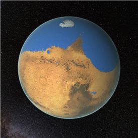 ▲예전 화성에는 물이 풍부했다. 87%가 지금은 증발하고 없다.[사진제공=NASA]