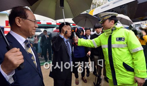 [포토]음주측정 지켜보는 황우여 장관