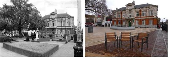 영국 브릭스턴 중앙 광장 조성전(왼쪽)·후 사진.