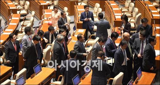 [포토]본회의장 나가는 새누리당 의원들