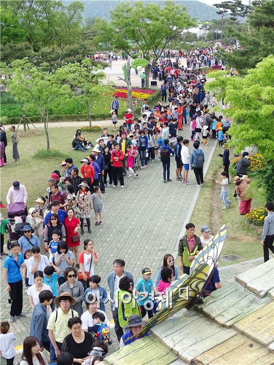 전국에서 모여든 관광객들이 나비생태관을 들어가기위해 줄을 서서 기다리고있다.