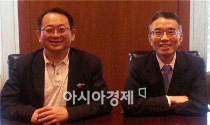 왼쪽부터 김상범 아시아산업과학기술창신연맹 주석, 장춘화 칠일자본 회장