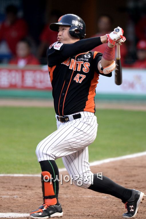 [포토]강민호, '선취 2타점 2루타'