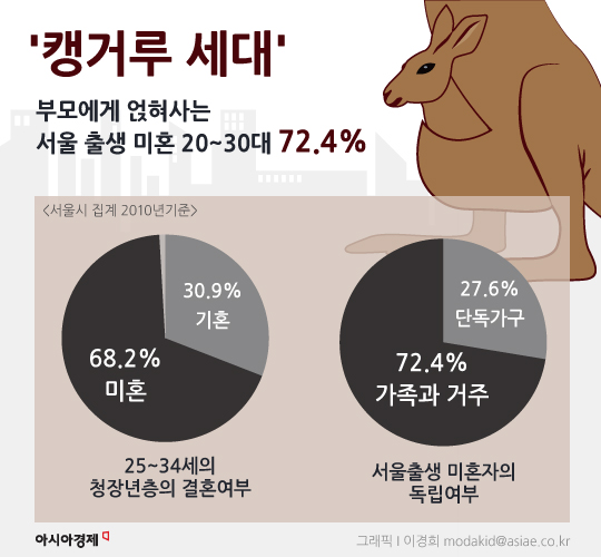 서울 출생 미혼 20~30대 72.4%가 '캥거루 세대'