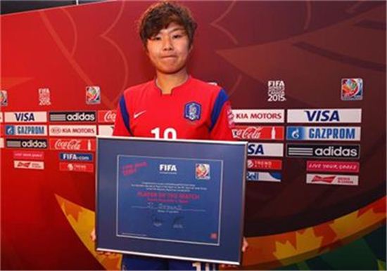 한국 지소연 스페인전 최우수선수상. 사진출처=FIFA 공식트위터