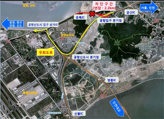 인천공항, 공항입구분기점-운북IC 구간 교통차단