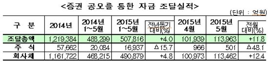 5월 주식공모 자금조달 전월比 '반토막'