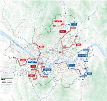 ▲서울시 10개년 도시철도망구축계획에 따른 노선도(사진=유제훈)