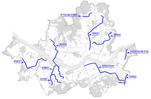 서울 도시철도 10개 노선 추가 건설. 사진제공=서울시