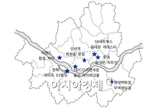 서울시내 신규 면세점 대기업 몫 입찰후보지(사진 제공 : 토러스투자증권 리서치센터)
