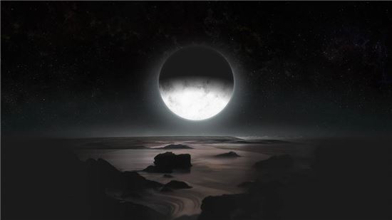 ▲명왕성 남극에서 위성인 카론이 떠오르는 장면을 추정한 이미지.[사진제공=JHUAPL / SwRI]
